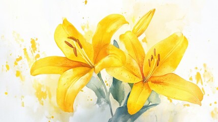 Poster - Watercolor artwork featuring yellow lily blooms