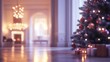 © VRVisionary - Festive Blurred Background Of Christmas Celebrations In An Extravagant Living Room With An Elegant Large Decorated Tree In Rich Classic Colors Invitation For A Luxurious Home Party
