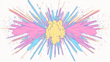Poster - Freeze Motion of Colorful Painted Powder Exploding on White Background Abstract Design Featuring a Color Dust Cloud Particles Explosion with a Splash of Colorful Powder on White Background