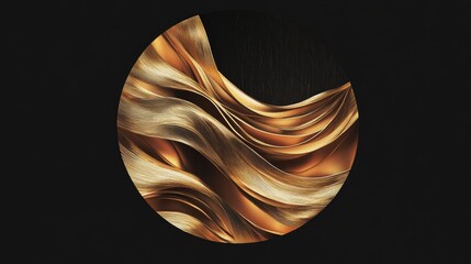 Poster - Illustration featuring a wavy design within a circular frame showcasing gold and copper hues against a black backdrop