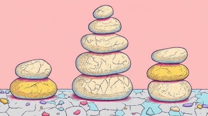 Poster - Five Harmoniously Stacked Stones on a Neutral Background
