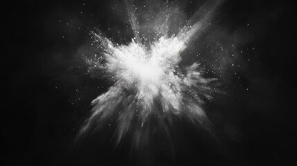 Poster - Abstract white dust explosion in a 3D cartoon rendering on a black background