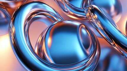 Poster - Glossy metallic shapes arranged in a circular formation 3D rendering