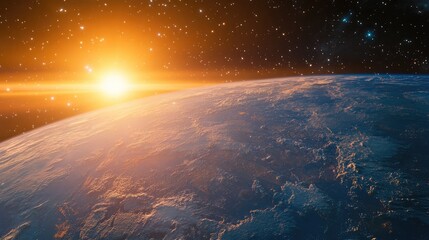 Poster - Blue sunrise viewed from space in 3D cartoon rendering