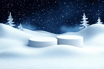 Christmas Winter landscape with snow drifts and product podium scene. 3D realistic snow background. Christmas Snow drifts isolated on transparent background