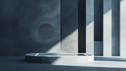 Poster - minimalist geometric 3d design featuring a pedestal and a display case 3d illustration