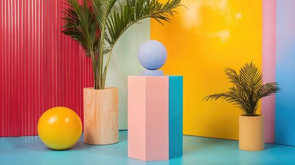 Poster - Geometric pedestal set against a vibrant backdrop
