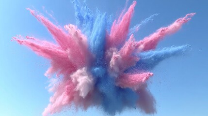 Poster - Explosion of pink and blue powder in a 3D cartoon rendering Freeze motion of color powder bursting 3D illustration