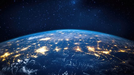 Wall Mural - 3d cartoon rendering of planet earth at night viewed from space