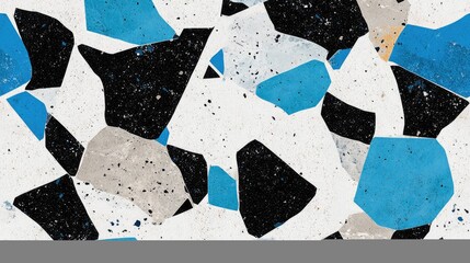 Poster - Gray and blue terrazzo wall texture featuring granite black and white elements with a marble surface pattern and small mixed sand tile accents