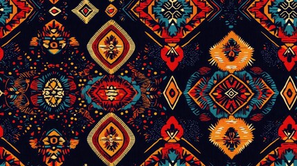 Poster - Geometric ethnic embroidery illustration pattern for batik textiles and sarong wraps Digital artwork design