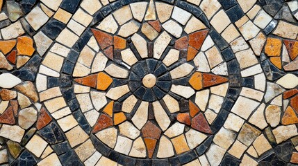 Poster - Illustration of abstract mosaic patterns showcasing kaleidoscopic designs on floor and wall surfaces featuring decorative and imaginative elements