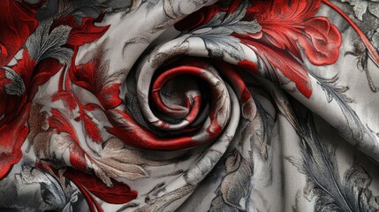 Poster - decorative fabric design featuring shades of gray and red with a touch of fantasy