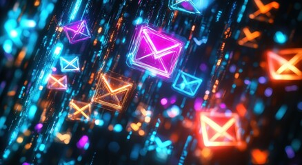 Poster - A digital background of glowing crystal-like email icons, representing the modernity and speed in email marketing. 