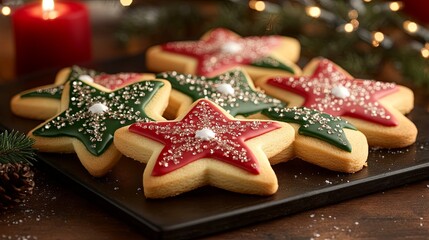 Christmas cookies, shaped like stars and snowflakes