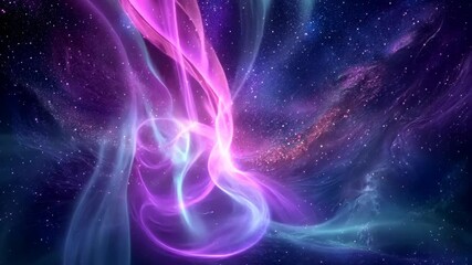 Wall Mural - a swirling cloud of pink and blue light illuminates a vast, dark night sky filled with stars