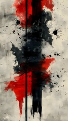 Poster - Abstract Red and Black Vertical Paint Splatter Art