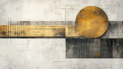 Poster - grunge photo wallpaper featuring geometric abstraction on a concrete backdrop with gold accents idea