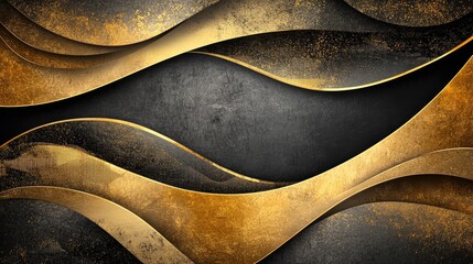 Poster - Luxury gold wallpaper design featuring a black and gold backdrop Grunge wall art with golden line art and abstract shapes Modern mural wallpaper vector illustration