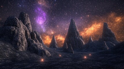 Wall Mural - Long exposure photograph of the Panorama Milky Way in 3D cartoon rendering