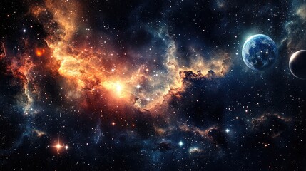 Poster - Cosmic nebula in space among stars and galaxies depicted in a 3D cartoon rendering Gas dust clouds in the outer cosmos illustrate the birth and expansion of the universe showcasing the formation o