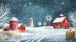 © VRVisionary - Chalkboard Texture Backdrop For Vignettes Holidays Decorations Featuring A Painted Rustic Farmhouse Windmill Barn And Snowy Landscape