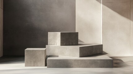 Poster - 3D podium for product display featuring light gray concrete square box with random pattern