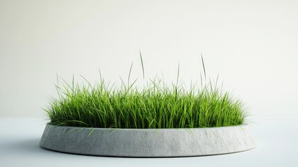 Poster - Isolated grass podium with a circular design on a white background 3D rendering