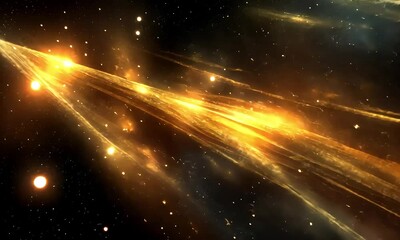 Sticker - Golden cosmic light streaks with sparkling stars with ai generated.

