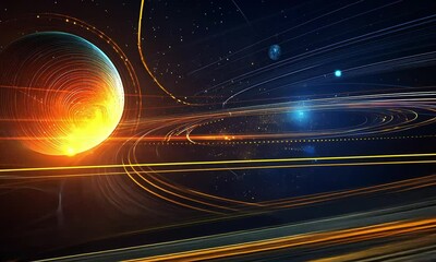 Sticker - Futuristic orbital paths with glowing planets in space with ai generated.

