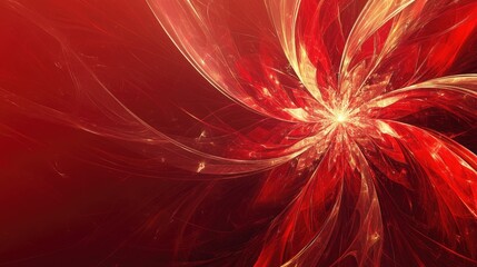 abstract red background featuring a line art illustration of a fractal explosion star with glossy ef