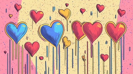 Poster - Red and Gold Hearts on Vibrant Paper Background