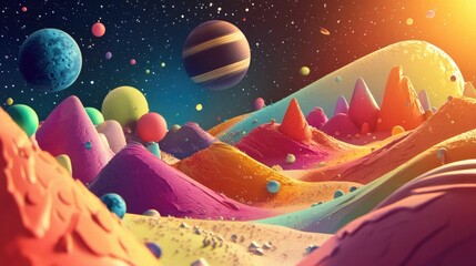 Poster - Cartoon rendering in 3D of an outer space scene Mixed media
