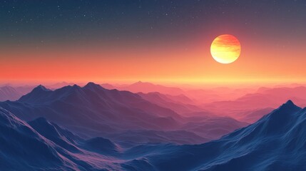 Wall Mural - 3d cartoon visualization of sunrise on a planet