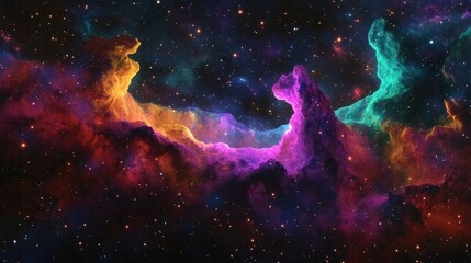 Poster - cartoon 3d rendering of a vibrant red violet nebula in outer space featuring the horsehead nebula an