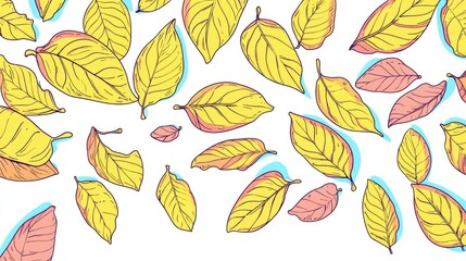 Poster - Yellow Leaves on a White Background with Space for Text and Design Ideal for Autumn Themes