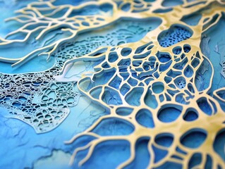 Poster - A blue background featuring a map with varied patterns for laser cutting showcasing an abstract design and decorative textures