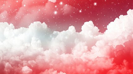 Poster - Abstract background featuring clouds and stars in red and white hues ideal as a template for space and cloud illustrations