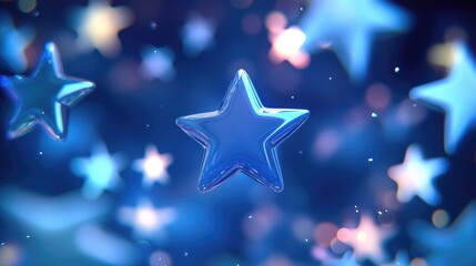 Poster - 3D cartoon stars background in a dark blue starry sky