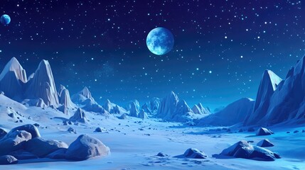 Wall Mural - moon landscape in 3d cartoon rendering