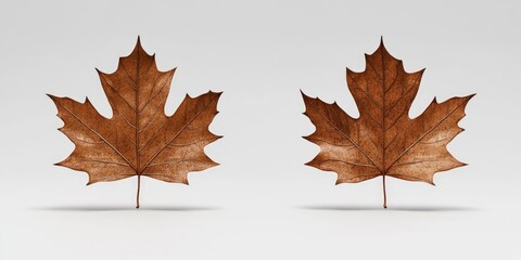 Autumn dry leaf on a white background, showcasing both front and back perspectives, Autumn leaf on a white background displaying both front and back views