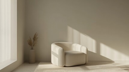 Poster - 3D rendering of a minimalist armchair in a Muji inspired design
