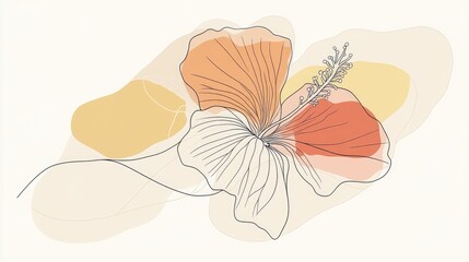 Poster - One continuous line drawing of a hibiscus flower Simple outline illustration in 2D style Customizable stroke design