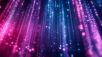 Poster - Background of many long, vertical pink and blue glowing stripes with sparks against a dark background