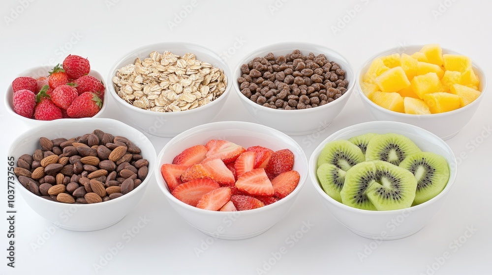 Colorful Bowls of Fresh Fruits and Healthy Snacks