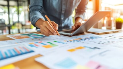 Poster - Business Analysis with Charts and Laptops in Workspace