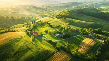 Poster - Aerial View of Rolling Hills and Farmland