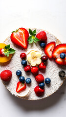 round pastry decorated with fresh strawberries blueberries cherries