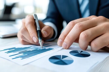 Poster - Businessman analyzing charts and graphs for financial data in an office setting.