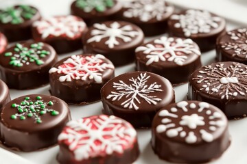 Assorted festive chocolates with decorative patterns